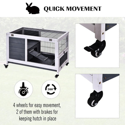 PawHut Rabbits Indoor Fir Wood Lift-Top Hutch Guinea Pigs Hutches-Grey and White 