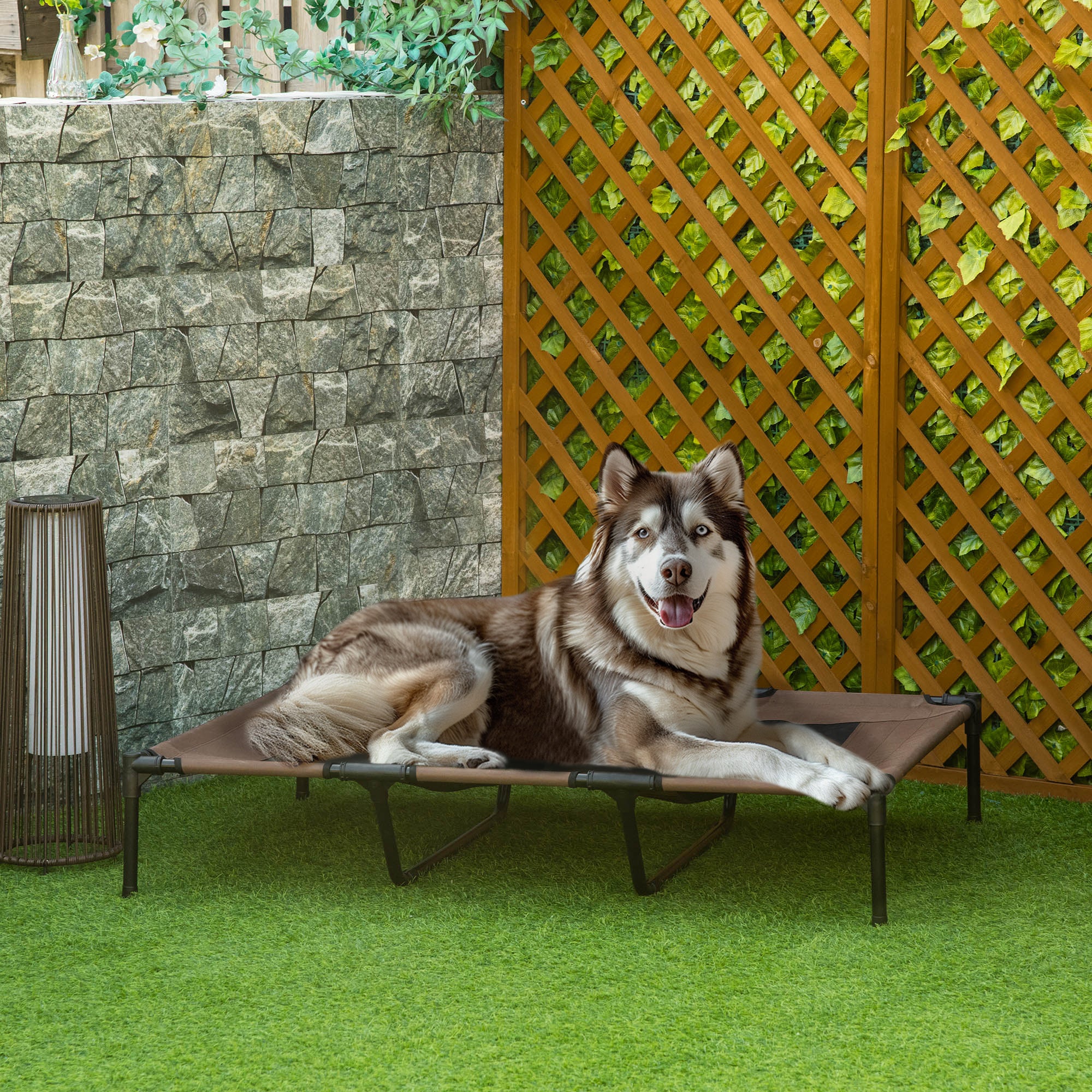 PawHut Raised Dog Bed Cooling Elevated Pet Cot with Breathable Mesh for Indoor Outdoor Use Brown, XX Large, 122 x 92 x 23cm 