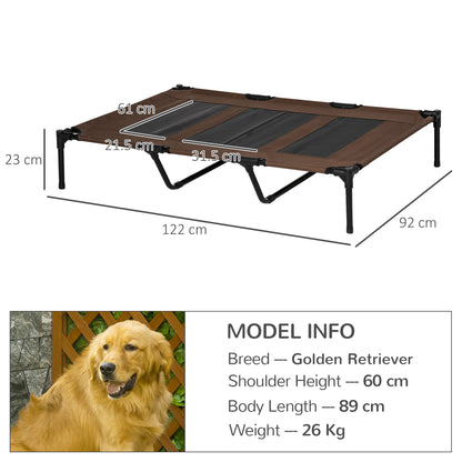 PawHut Raised Dog Bed Cooling Elevated Pet Cot with Breathable Mesh for Indoor Outdoor Use Brown, XX Large, 122 x 92 x 23cm 