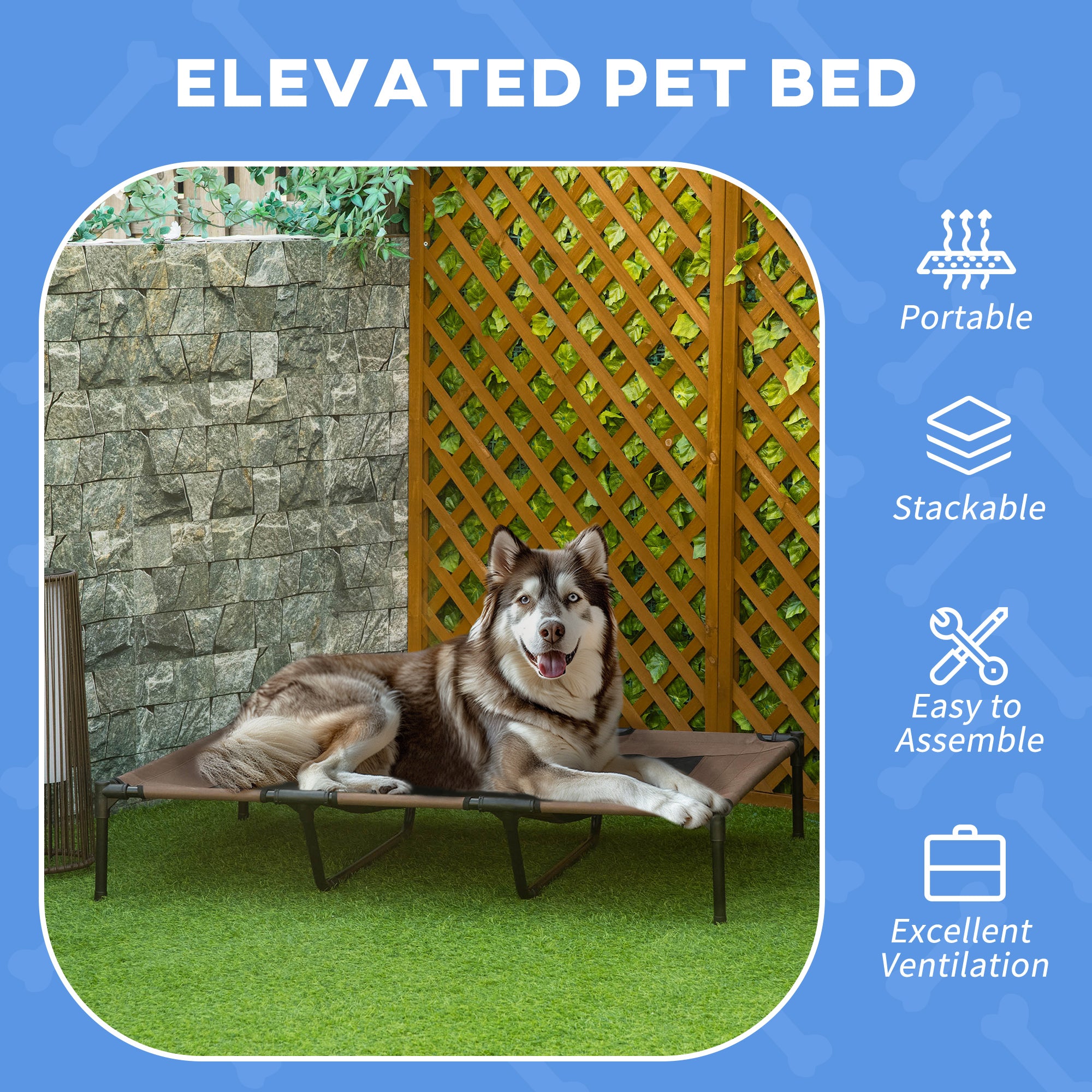 PawHut Raised Dog Bed Cooling Elevated Pet Cot with Breathable Mesh for Indoor Outdoor Use Brown, XX Large, 122 x 92 x 23cm 