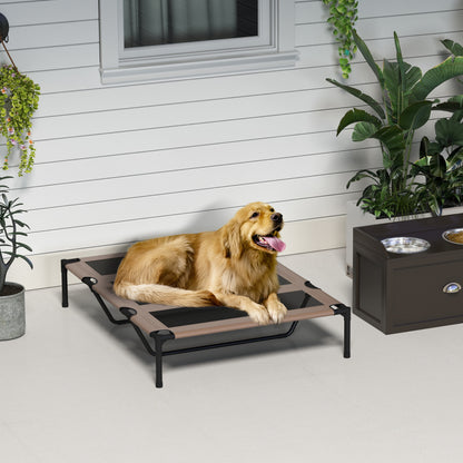 PawHut Raised Dog Bed Cooling Elevated Pet Cot with Breathable Mesh for Indoor Outdoor Use Brown, XX Large, 122 x 92 x 23cm 