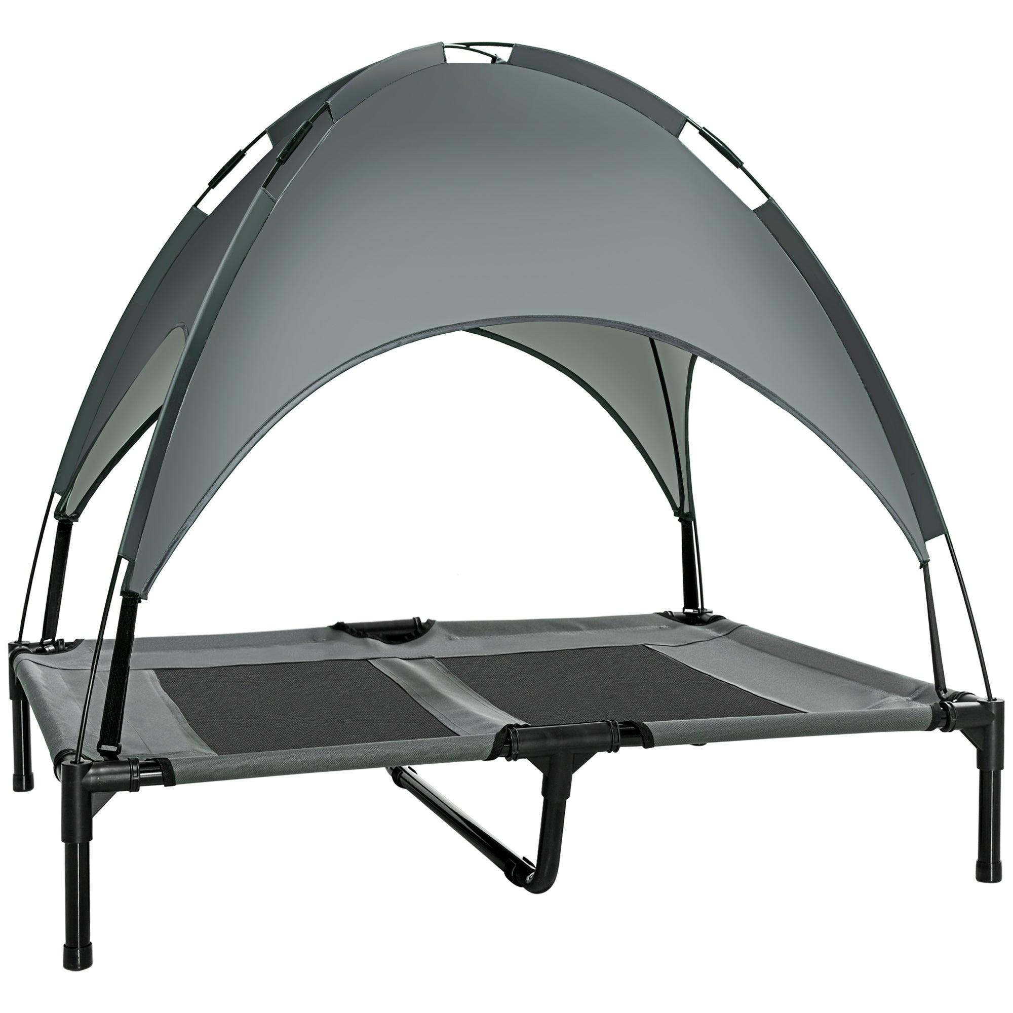 PawHut Raised Dog Bed Waterproof Elevated Pet Cot with Breathable Mesh UV Protection Canopy Grey, for Large Dogs, 92 x 76 x 90cm 