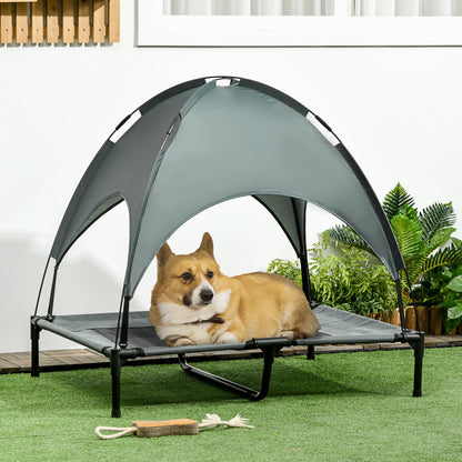 PawHut Raised Dog Bed Waterproof Elevated Pet Cot with Breathable Mesh UV Protection Canopy Grey, for Large Dogs, 92 x 76 x 90cm 