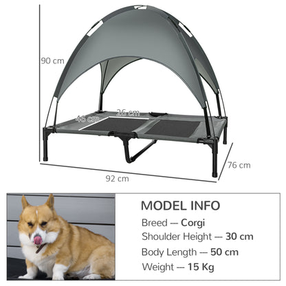 PawHut Raised Dog Bed Waterproof Elevated Pet Cot with Breathable Mesh UV Protection Canopy Grey, for Large Dogs, 92 x 76 x 90cm 