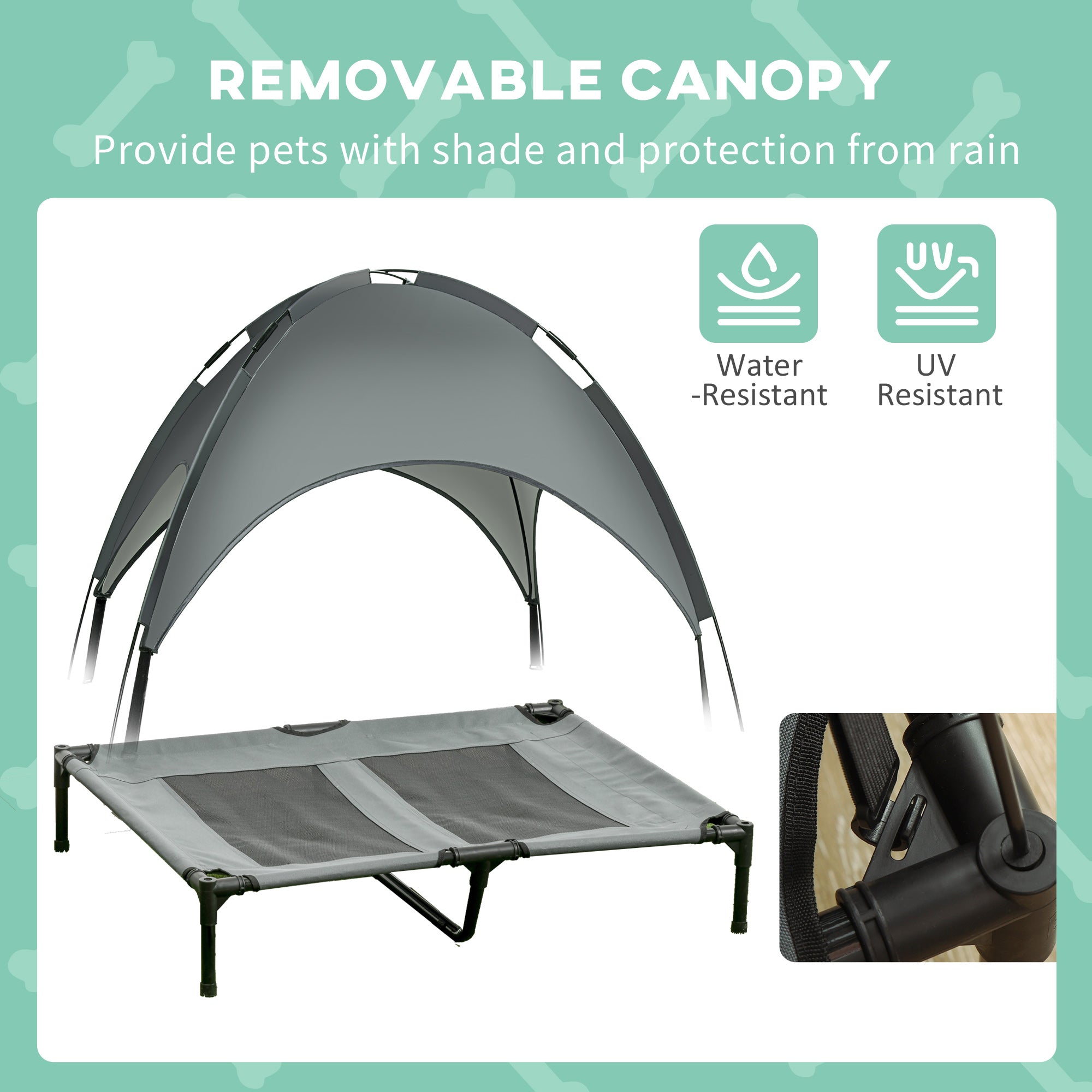 PawHut Raised Dog Bed Waterproof Elevated Pet Cot with Breathable Mesh UV Protection Canopy Grey, for Large Dogs, 92 x 76 x 90cm 