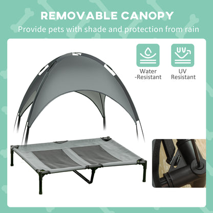 PawHut Raised Dog Bed Waterproof Elevated Pet Cot with Breathable Mesh UV Protection Canopy Grey, for Large Dogs, 92 x 76 x 90cm 