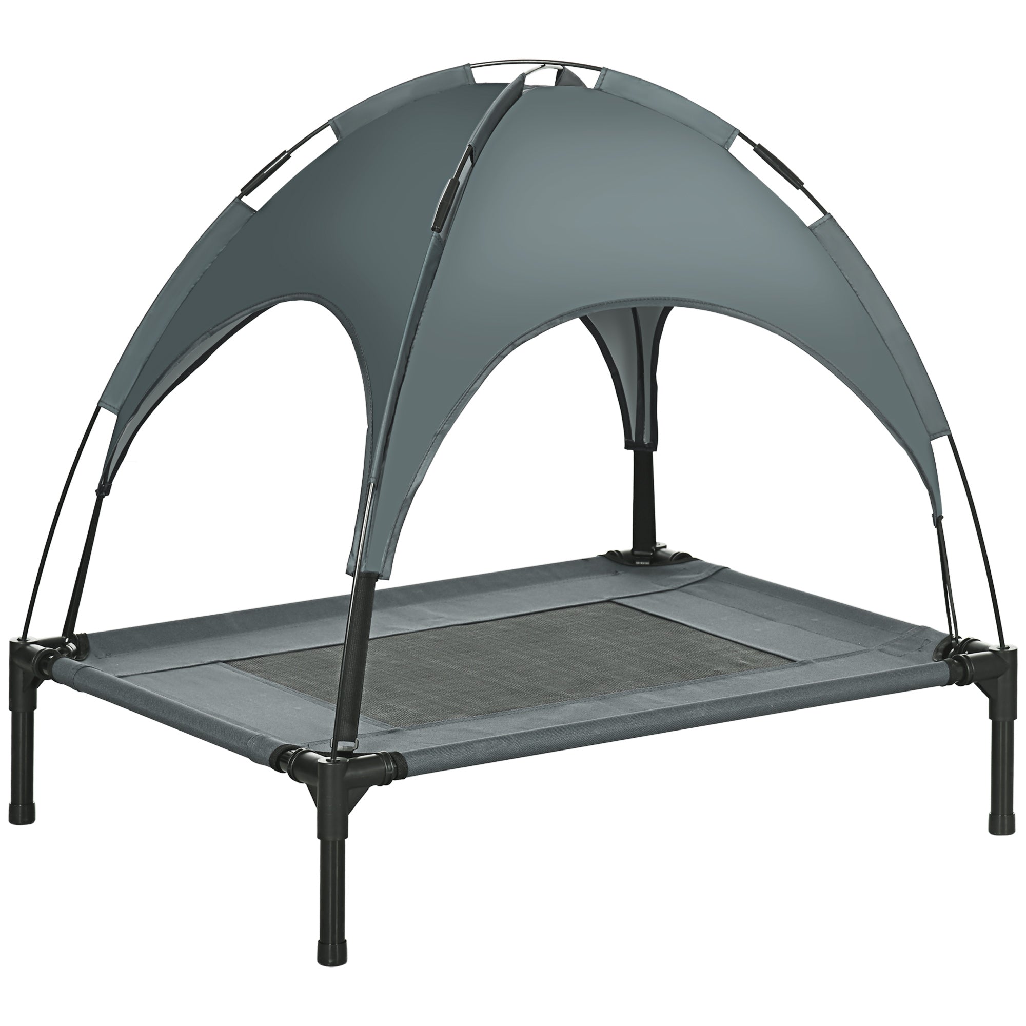 PawHut Raised Dog Bed Waterproof Elevated Pet Cot with Breathable Mesh UV Protection Canopy Grey, for Medium Dogs, 76 x 61 x 73cm 