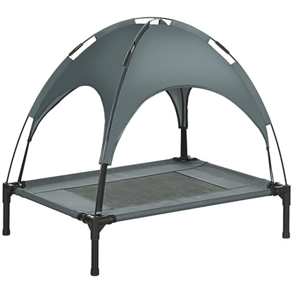 PawHut Raised Dog Bed Waterproof Elevated Pet Cot with Breathable Mesh UV Protection Canopy Grey, for Medium Dogs, 76 x 61 x 73cm 