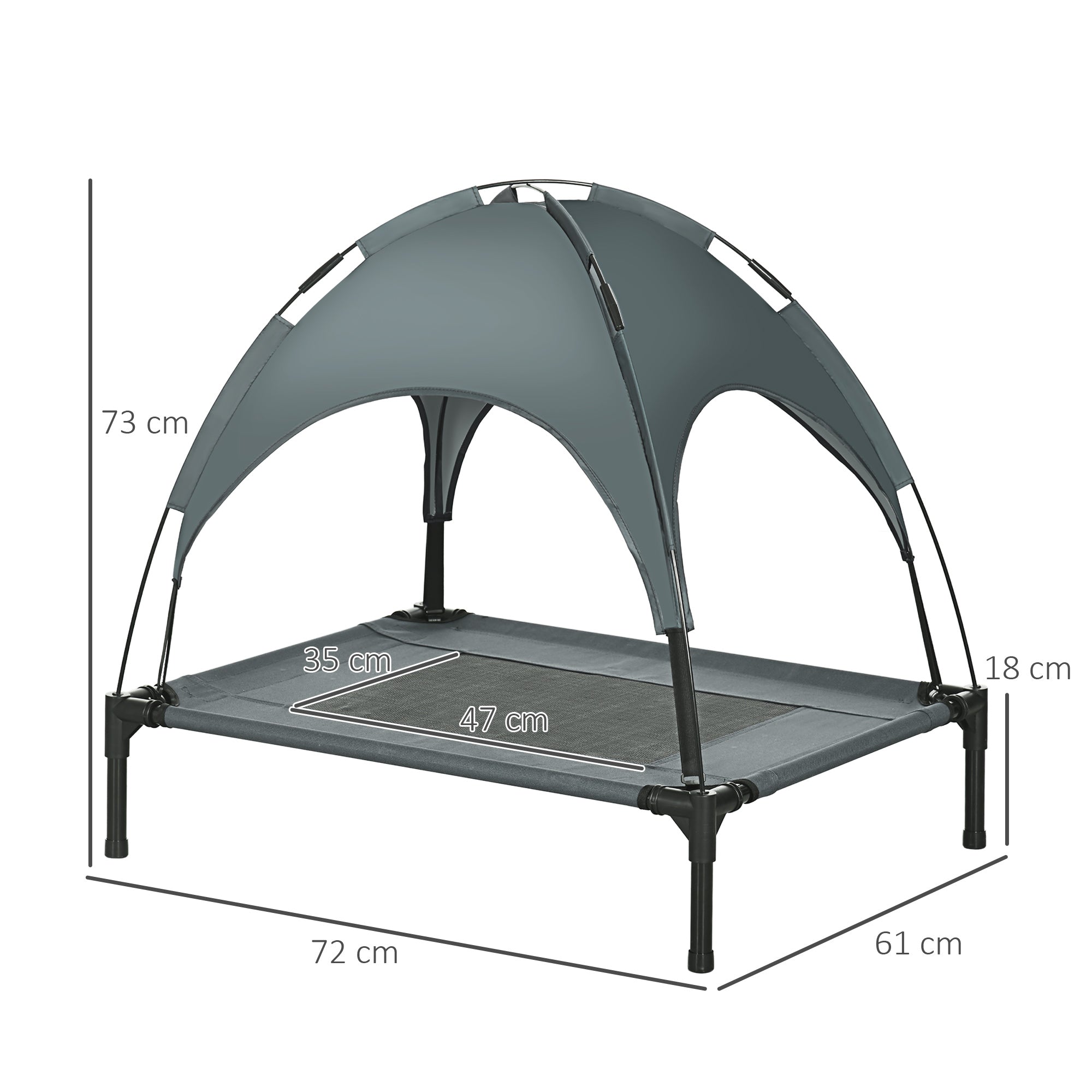 PawHut Raised Dog Bed Waterproof Elevated Pet Cot with Breathable Mesh UV Protection Canopy Grey, for Medium Dogs, 76 x 61 x 73cm 