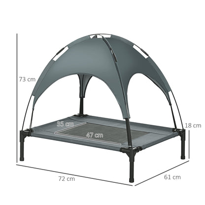 PawHut Raised Dog Bed Waterproof Elevated Pet Cot with Breathable Mesh UV Protection Canopy Grey, for Medium Dogs, 76 x 61 x 73cm 