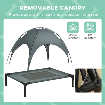 PawHut Raised Dog Bed Waterproof Elevated Pet Cot with Breathable Mesh UV Protection Canopy Grey, for Medium Dogs, 76 x 61 x 73cm 