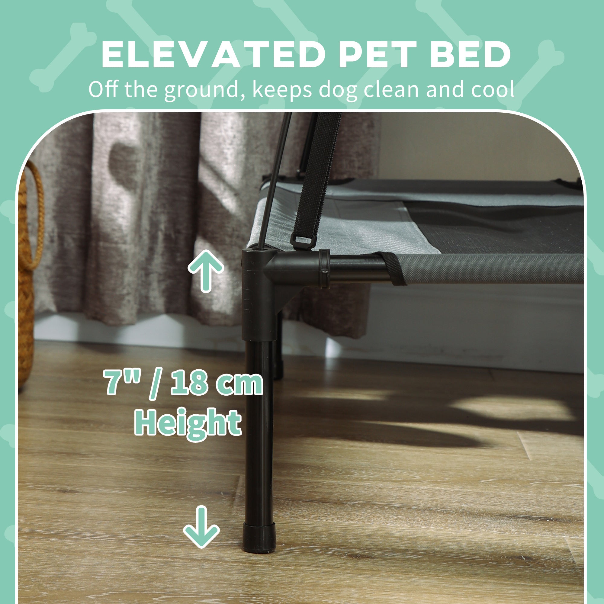 PawHut Raised Dog Bed Waterproof Elevated Pet Cot with Breathable Mesh UV Protection Canopy Grey, for Medium Dogs, 76 x 61 x 73cm 