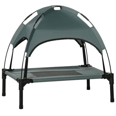 PawHut Raised Dog Bed Waterproof Elevated Pet Cot with Breathable Mesh UV Protection Canopy Grey, for Small Dogs, 61 x 46 x 62cm 