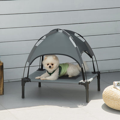 PawHut Raised Dog Bed Waterproof Elevated Pet Cot with Breathable Mesh UV Protection Canopy Grey, for Small Dogs, 61 x 46 x 62cm 