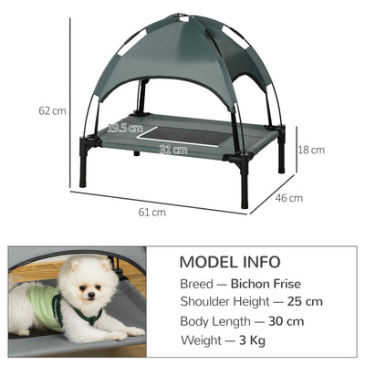 PawHut Raised Dog Bed Waterproof Elevated Pet Cot with Breathable Mesh UV Protection Canopy Grey, for Small Dogs, 61 x 46 x 62cm 