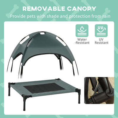 PawHut Raised Dog Bed Waterproof Elevated Pet Cot with Breathable Mesh UV Protection Canopy Grey, for Small Dogs, 61 x 46 x 62cm 