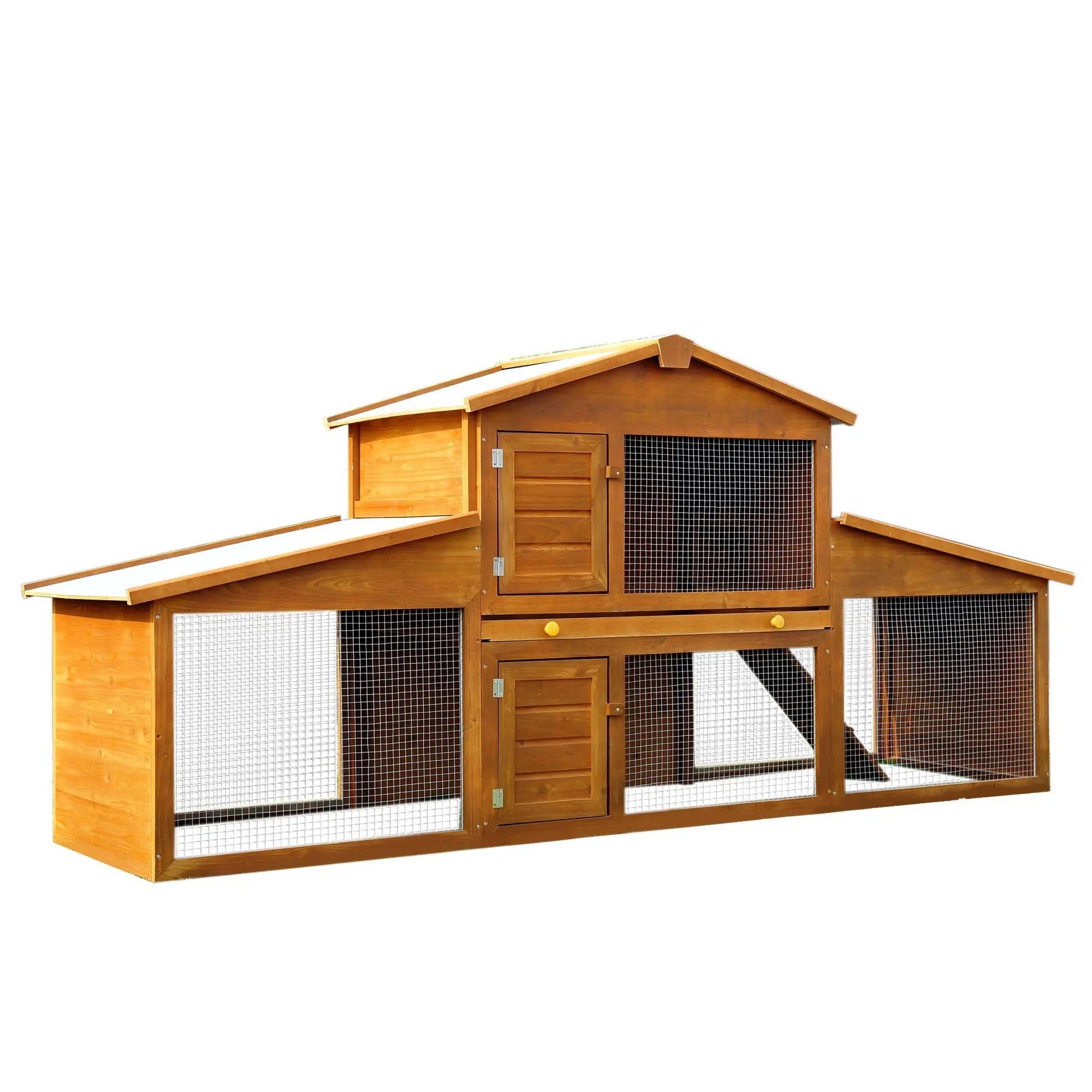 PawHut Small Animal Deluxe XXL Fir Wood 2-Tier Guinea Pigs Hutches Natural Wood Tone 
