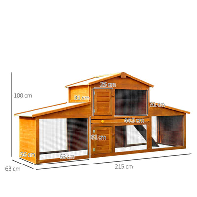 PawHut Small Animal Deluxe XXL Fir Wood 2-Tier Guinea Pigs Hutches Natural Wood Tone 