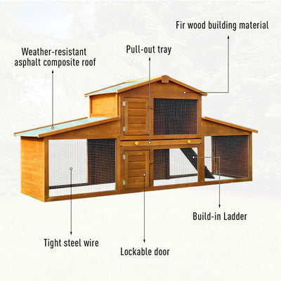 PawHut Small Animal Deluxe XXL Fir Wood 2-Tier Guinea Pigs Hutches Natural Wood Tone 