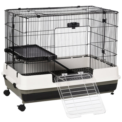 PawHut Small Animal Guinea Pigs Hutches Steel Wire Rabbit Cage Pet Play House  W/ Waste Tray Black 