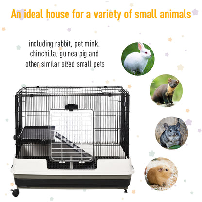 PawHut Small Animal Guinea Pigs Hutches Steel Wire Rabbit Cage Pet Play House  W/ Waste Tray Black 
