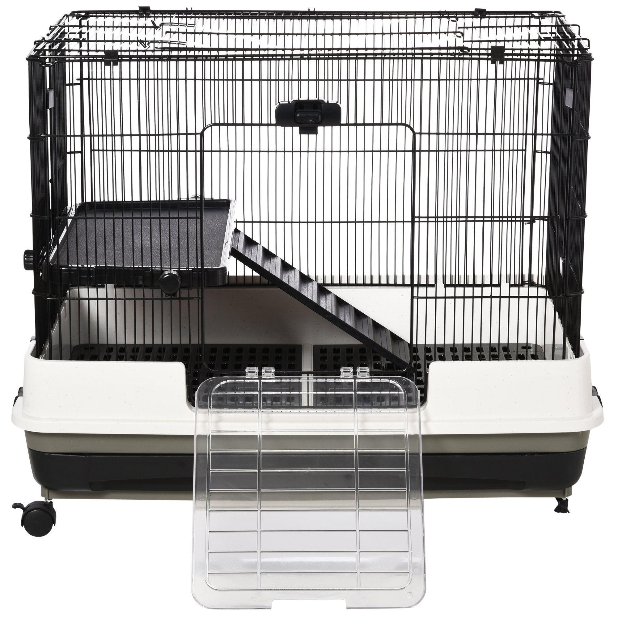 PawHut Small Animal Guinea Pigs Hutches Steel Wire Rabbit Cage Pet Play House  W/ Waste Tray Black 