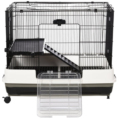 PawHut Small Animal Guinea Pigs Hutches Steel Wire Rabbit Cage Pet Play House  W/ Waste Tray Black 