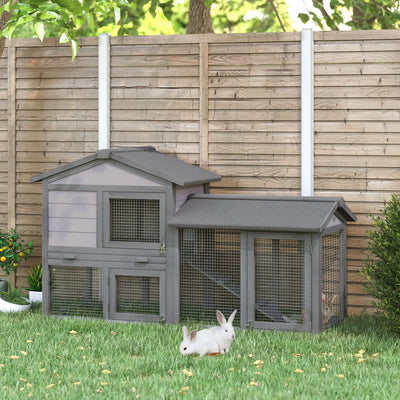 PawHut Small Animal Two-Level Fir Wood Guinea Pigs Hutches w/ Ramp Burnt Yellow 