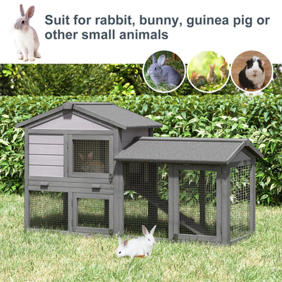 PawHut Small Animal Two-Level Fir Wood Guinea Pigs Hutches w/ Ramp Burnt Yellow 