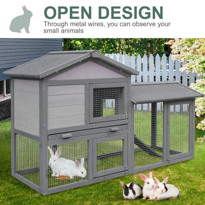 PawHut Small Animal Two-Level Fir Wood Guinea Pigs Hutches w/ Ramp Burnt Yellow 