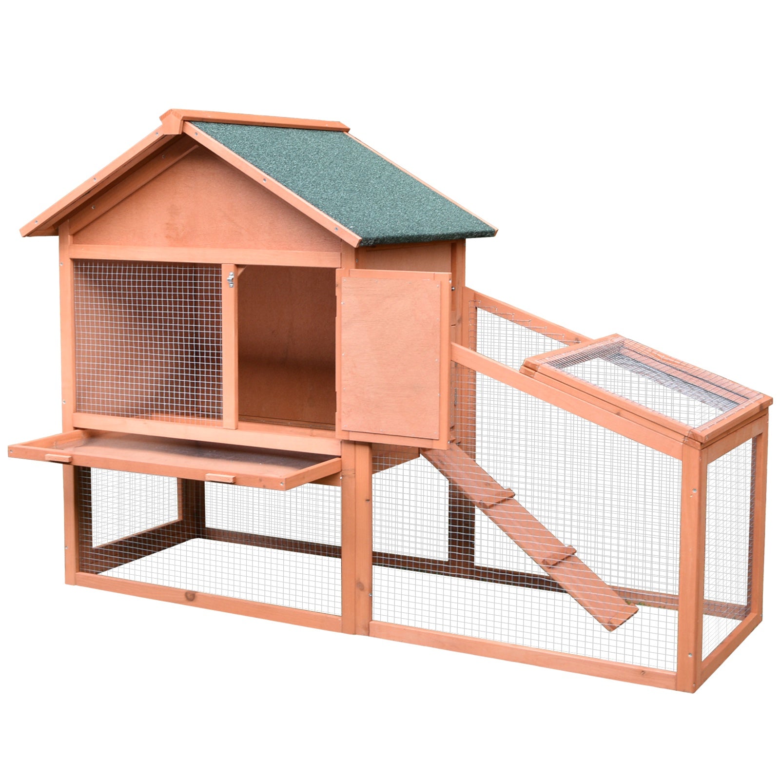 PawHut Small Animal Two-Level Fir Wood Guinea Pigs Hutches w/ Slide Out Tray Red/Brown 