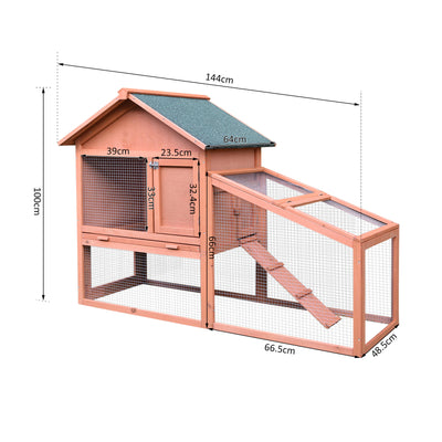 PawHut Small Animal Two-Level Fir Wood Guinea Pigs Hutches w/ Slide Out Tray Red/Brown 