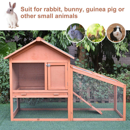 PawHut Small Animal Two-Level Fir Wood Guinea Pigs Hutches w/ Slide Out Tray Red/Brown 