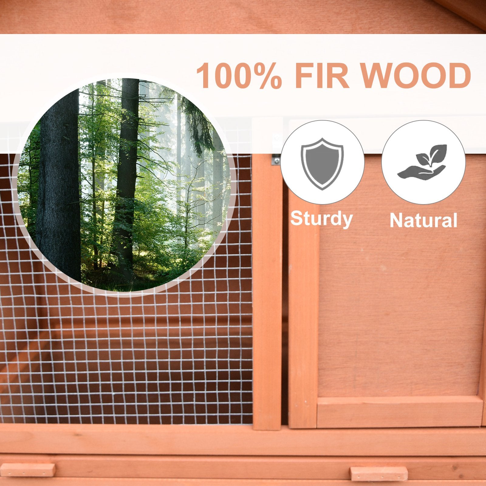 PawHut Small Animal Two-Level Fir Wood Guinea Pigs Hutches w/ Slide Out Tray Red/Brown 