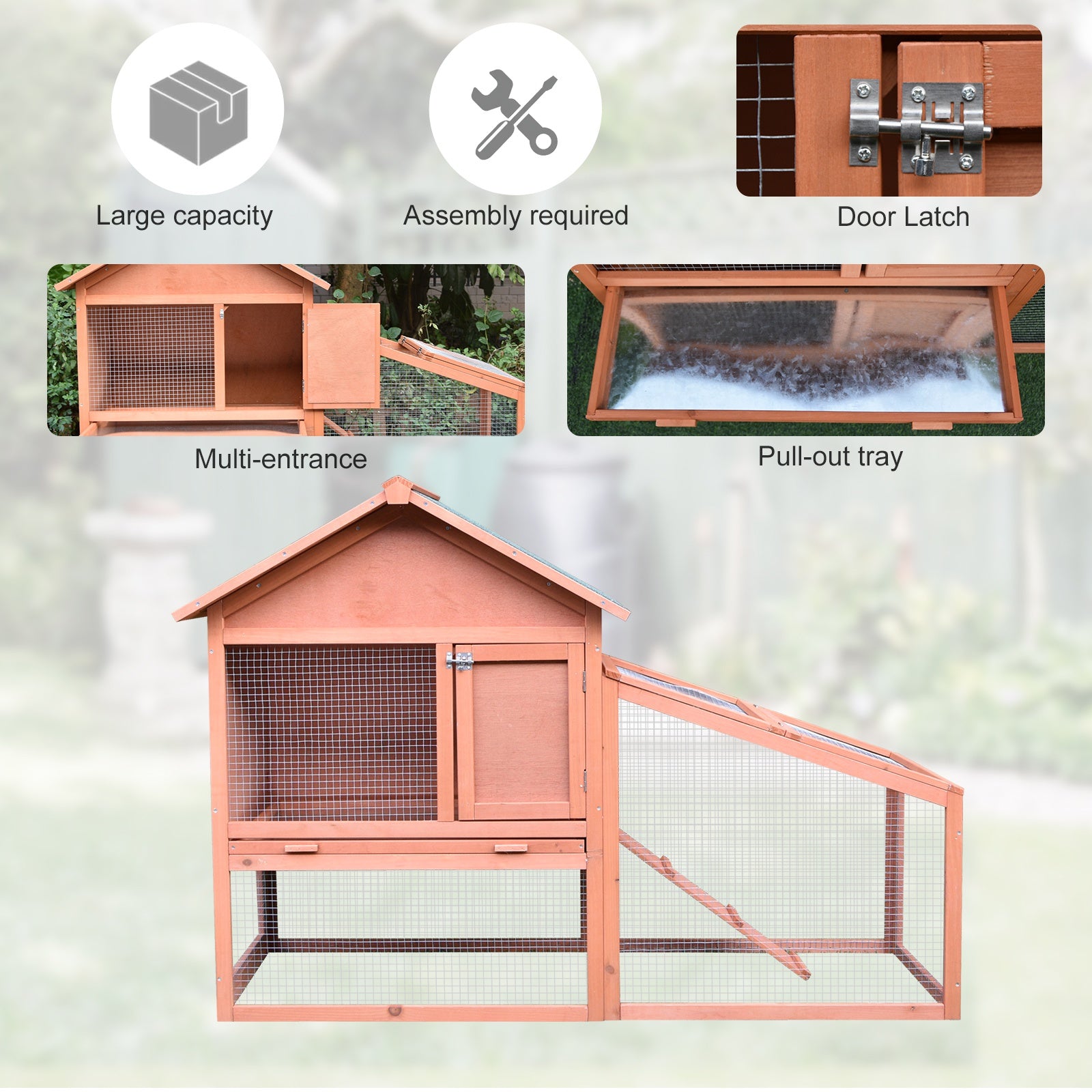 PawHut Small Animal Two-Level Fir Wood Guinea Pigs Hutches w/ Slide Out Tray Red/Brown 