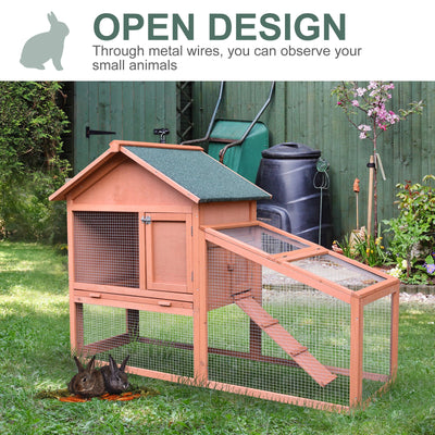 PawHut Small Animal Two-Level Fir Wood Guinea Pigs Hutches w/ Slide Out Tray Red/Brown 