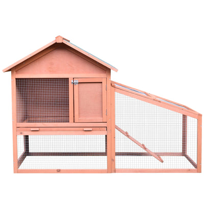 PawHut Small Animal Two-Level Fir Wood Guinea Pigs Hutches w/ Slide Out Tray Red/Brown 