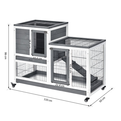 PawHut Small Animals 2-TierFir Wood Guinea Pigs Hutches Indoor Hutch Grey 