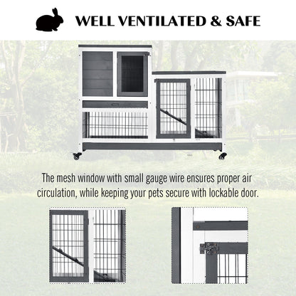 PawHut Small Animals 2-TierFir Wood Guinea Pigs Hutches Indoor Hutch Grey 