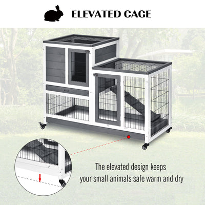 PawHut Small Animals 2-TierFir Wood Guinea Pigs Hutches Indoor Hutch Grey 