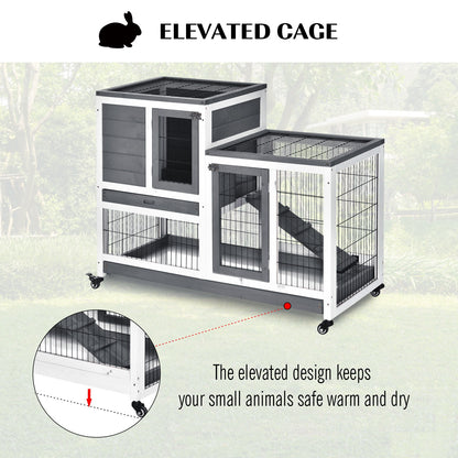 PawHut Small Animals 2-TierFir Wood Guinea Pigs Hutches Indoor Hutch Grey 