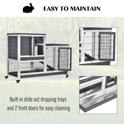 PawHut Small Animals 2-TierFir Wood Guinea Pigs Hutches Indoor Hutch Grey 