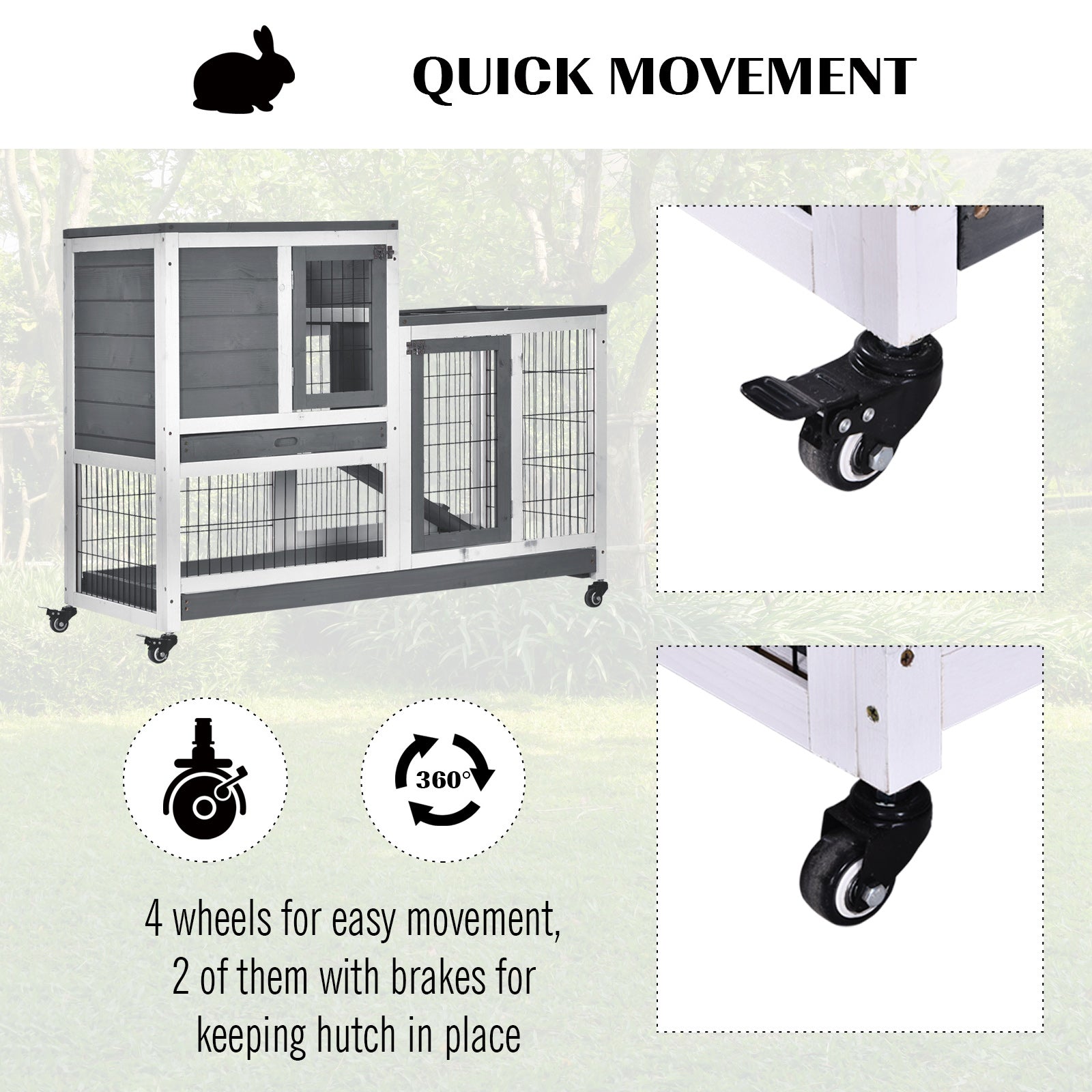 PawHut Small Animals 2-TierFir Wood Guinea Pigs Hutches Indoor Hutch Grey 