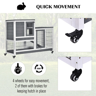PawHut Small Animals 2-TierFir Wood Guinea Pigs Hutches Indoor Hutch Grey 