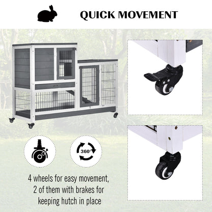 PawHut Small Animals 2-TierFir Wood Guinea Pigs Hutches Indoor Hutch Grey 