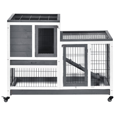PawHut Small Animals 2-TierFir Wood Guinea Pigs Hutches Indoor Hutch Grey 