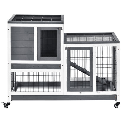 PawHut Small Animals 2-TierFir Wood Guinea Pigs Hutches Indoor Hutch Grey 