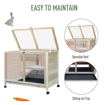 PawHut Small Animals Guinea Pigs Hutches Fir Wood Indoor Hutch 