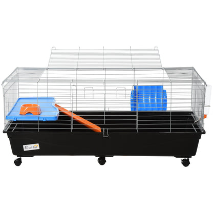 PawHut Steel Medium 2-Tier Small Guinea Pigs Hutches w/ Accessories Blue/Orange 
