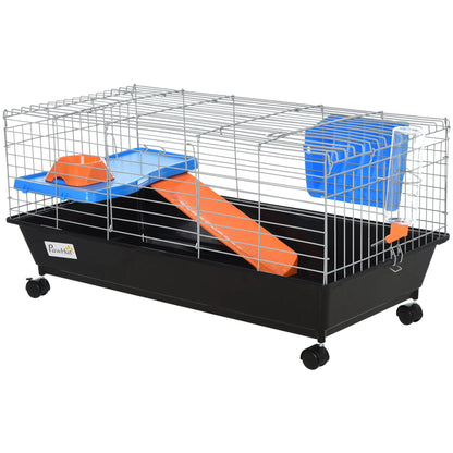 PawHut Steel Small 2-Tier Small Guinea Pigs Hutches w/ Accessories Blue/Orange 